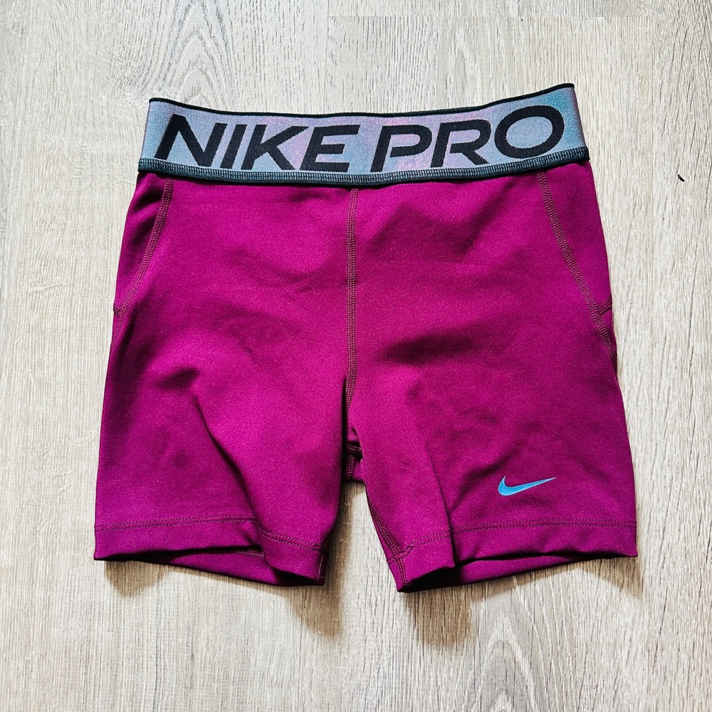 Nike Pro Girl's Kids Large Purple Compression Shorts Sangria HV0310-610 Shorts - Picture 2 of 9